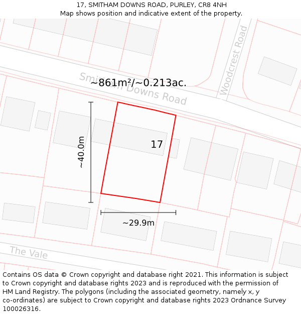 17, SMITHAM DOWNS ROAD, PURLEY, CR8 4NH: Plot and title map