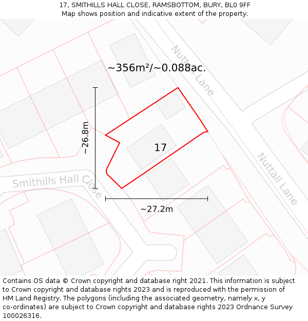 17, SMITHILLS HALL CLOSE, RAMSBOTTOM, BURY, BL0 9FF: Plot and title map