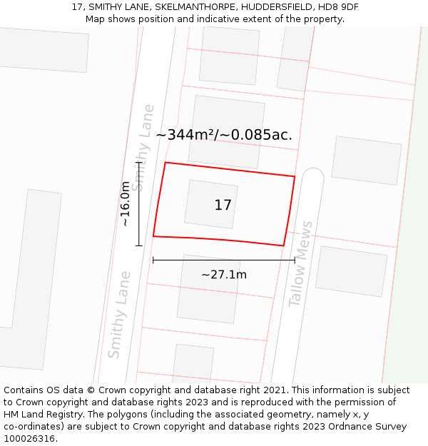 17, SMITHY LANE, SKELMANTHORPE, HUDDERSFIELD, HD8 9DF: Plot and title map