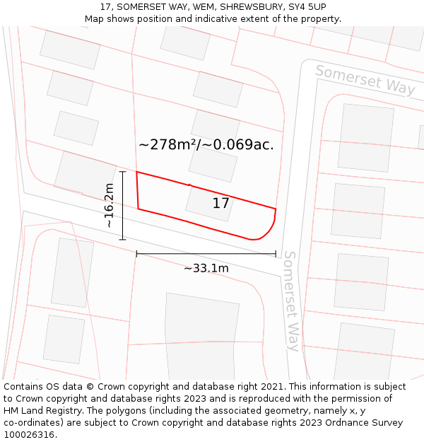 17, SOMERSET WAY, WEM, SHREWSBURY, SY4 5UP: Plot and title map