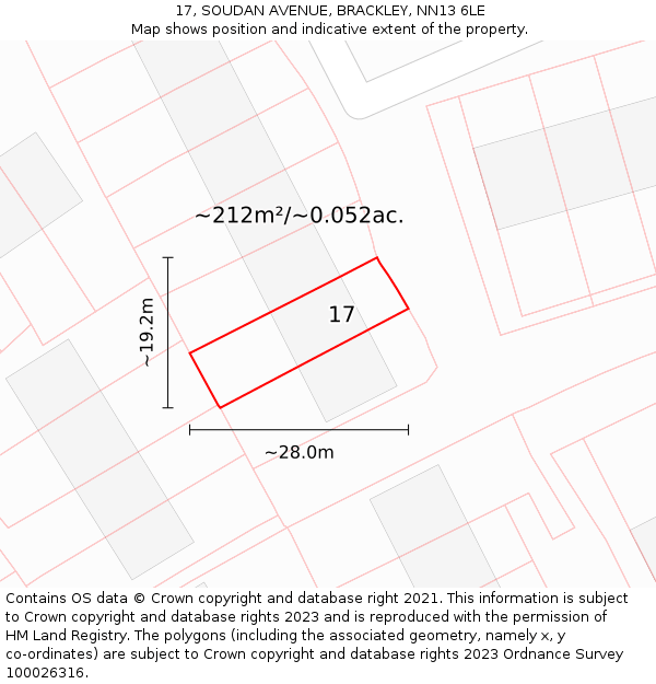 17, SOUDAN AVENUE, BRACKLEY, NN13 6LE: Plot and title map