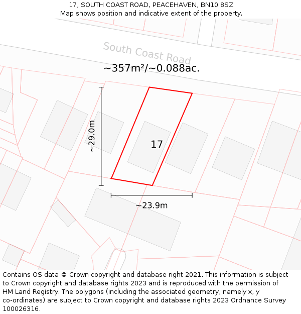 17, SOUTH COAST ROAD, PEACEHAVEN, BN10 8SZ: Plot and title map