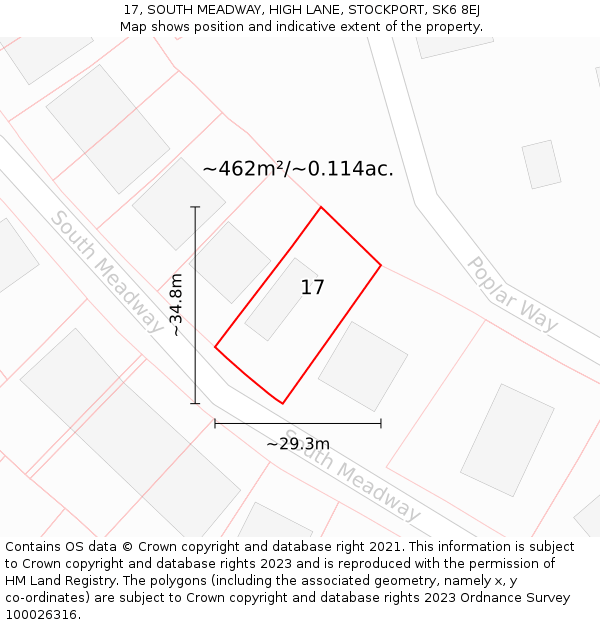 17, SOUTH MEADWAY, HIGH LANE, STOCKPORT, SK6 8EJ: Plot and title map