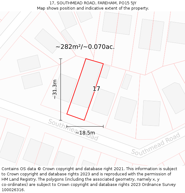 17, SOUTHMEAD ROAD, FAREHAM, PO15 5JY: Plot and title map