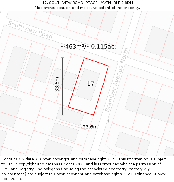 17, SOUTHVIEW ROAD, PEACEHAVEN, BN10 8DN: Plot and title map