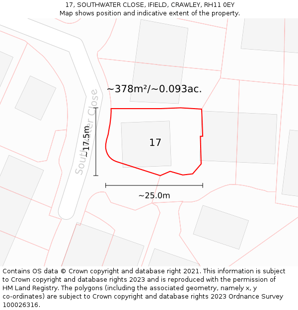 17, SOUTHWATER CLOSE, IFIELD, CRAWLEY, RH11 0EY: Plot and title map