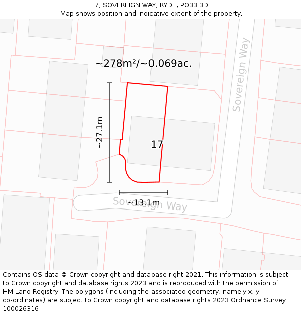 17, SOVEREIGN WAY, RYDE, PO33 3DL: Plot and title map