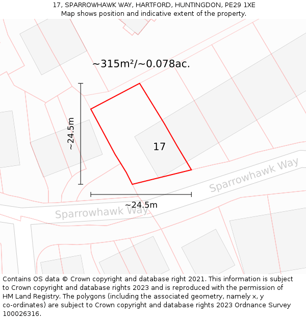 17, SPARROWHAWK WAY, HARTFORD, HUNTINGDON, PE29 1XE: Plot and title map