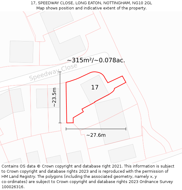 17, SPEEDWAY CLOSE, LONG EATON, NOTTINGHAM, NG10 2GL: Plot and title map