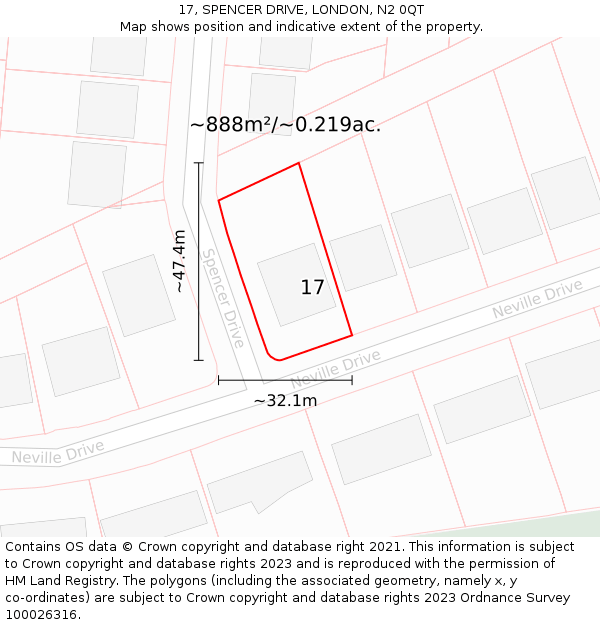 17, SPENCER DRIVE, LONDON, N2 0QT: Plot and title map