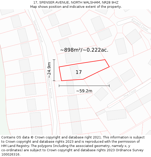 17, SPENSER AVENUE, NORTH WALSHAM, NR28 9HZ: Plot and title map