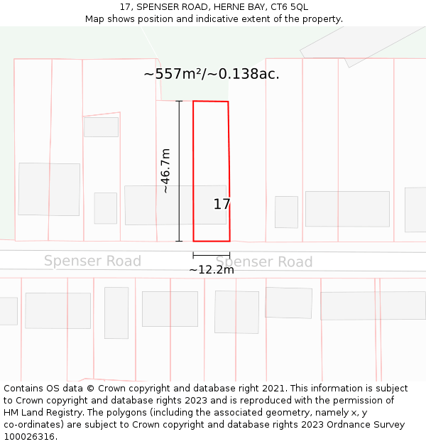 17, SPENSER ROAD, HERNE BAY, CT6 5QL: Plot and title map