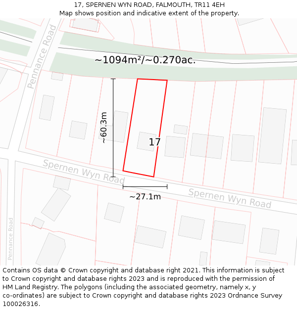 17, SPERNEN WYN ROAD, FALMOUTH, TR11 4EH: Plot and title map