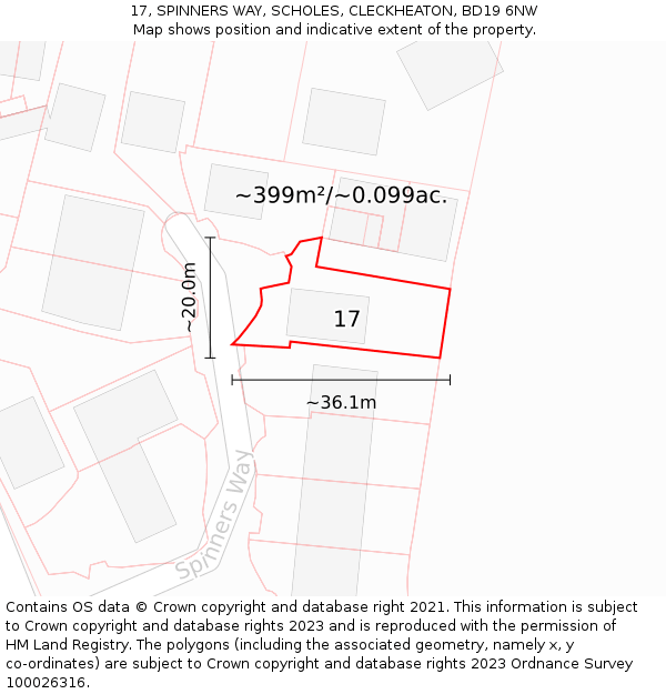 17, SPINNERS WAY, SCHOLES, CLECKHEATON, BD19 6NW: Plot and title map