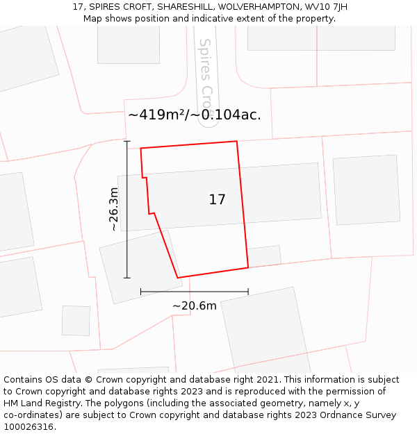 17, SPIRES CROFT, SHARESHILL, WOLVERHAMPTON, WV10 7JH: Plot and title map