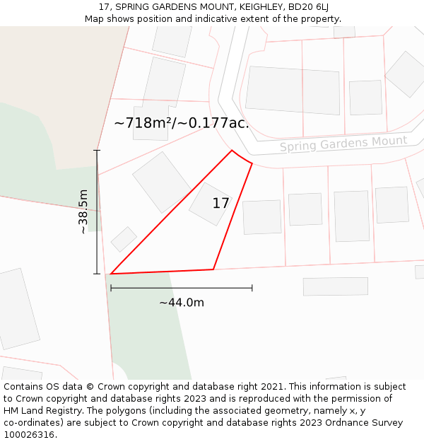 17, SPRING GARDENS MOUNT, KEIGHLEY, BD20 6LJ: Plot and title map