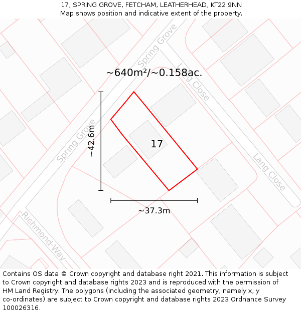 17, SPRING GROVE, FETCHAM, LEATHERHEAD, KT22 9NN: Plot and title map