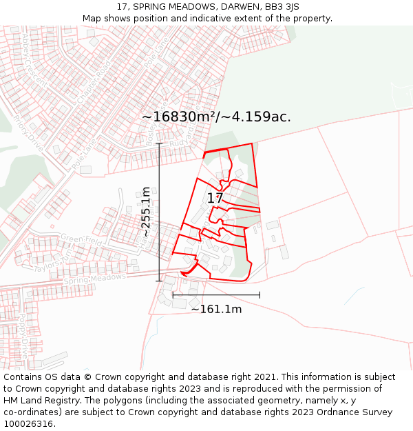 17, SPRING MEADOWS, DARWEN, BB3 3JS: Plot and title map