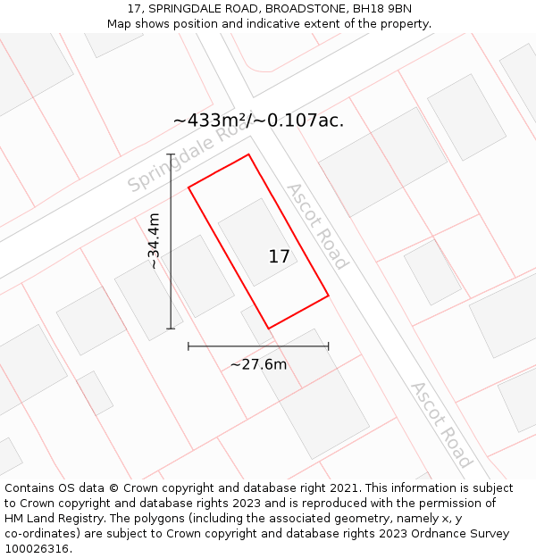 17, SPRINGDALE ROAD, BROADSTONE, BH18 9BN: Plot and title map