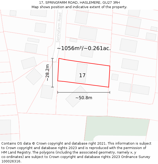 17, SPRINGFARM ROAD, HASLEMERE, GU27 3RH: Plot and title map