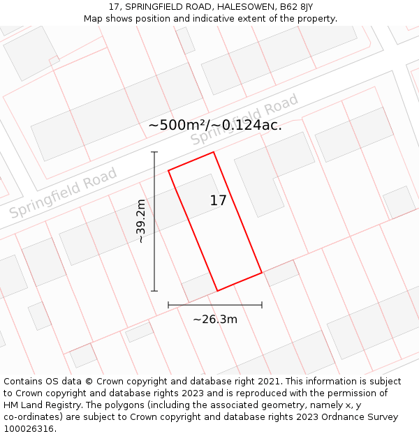 17, SPRINGFIELD ROAD, HALESOWEN, B62 8JY: Plot and title map