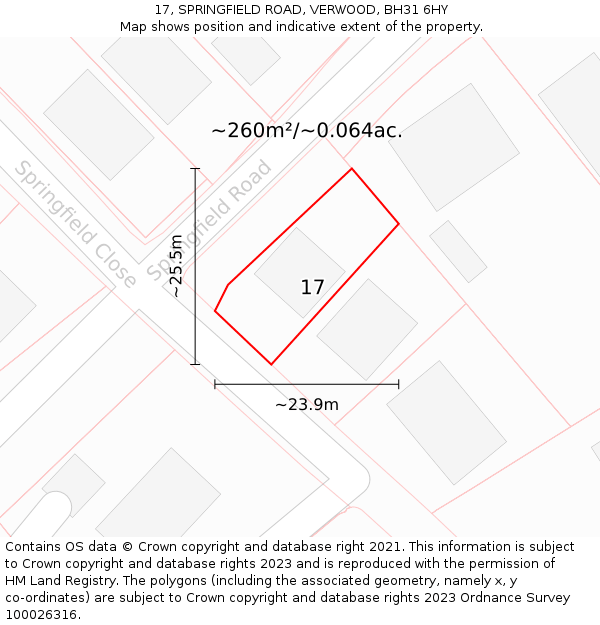 17, SPRINGFIELD ROAD, VERWOOD, BH31 6HY: Plot and title map