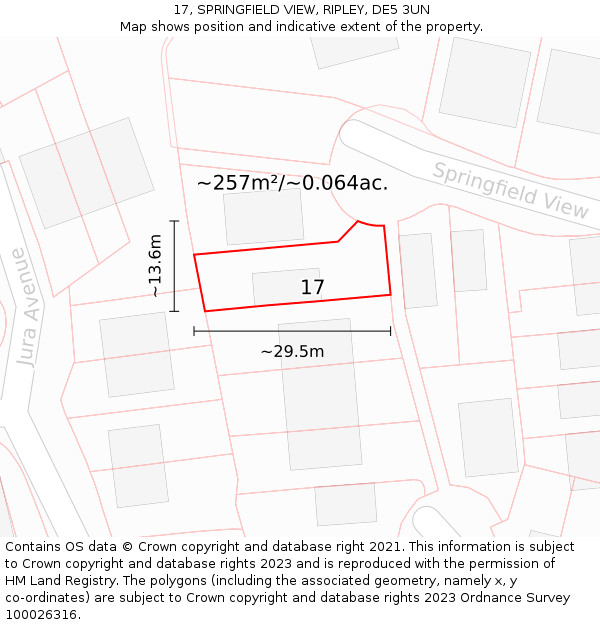 17, SPRINGFIELD VIEW, RIPLEY, DE5 3UN: Plot and title map