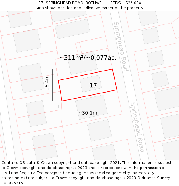 17, SPRINGHEAD ROAD, ROTHWELL, LEEDS, LS26 0EX: Plot and title map