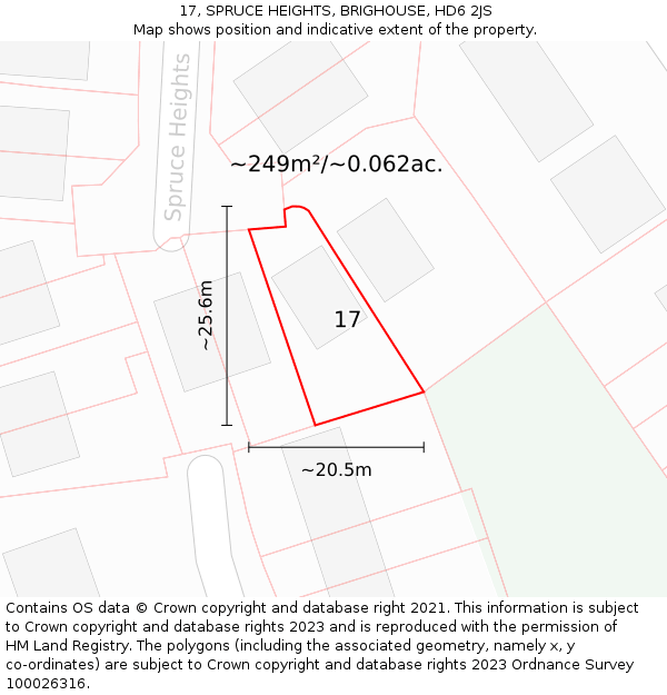 17, SPRUCE HEIGHTS, BRIGHOUSE, HD6 2JS: Plot and title map