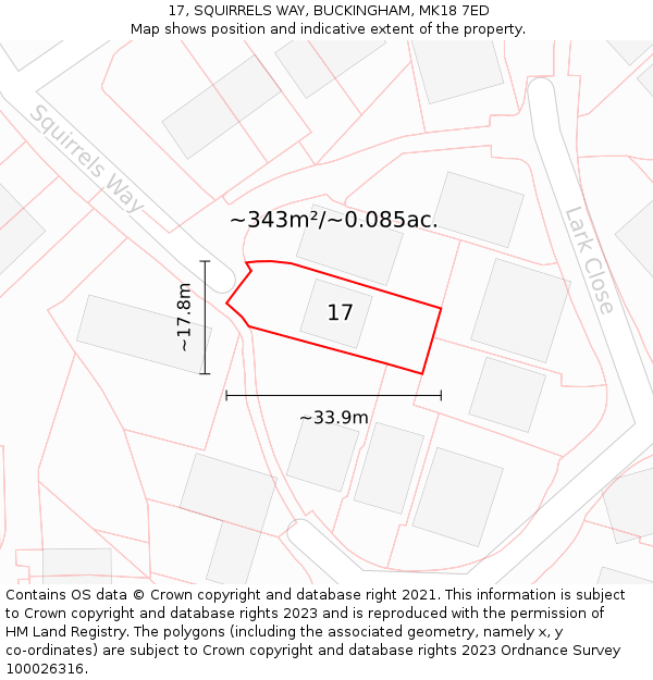 17, SQUIRRELS WAY, BUCKINGHAM, MK18 7ED: Plot and title map