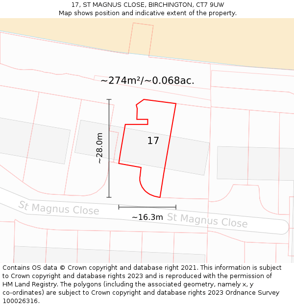 17, ST MAGNUS CLOSE, BIRCHINGTON, CT7 9UW: Plot and title map