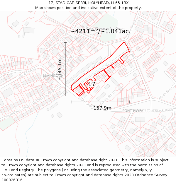 17, STAD CAE SERRI, HOLYHEAD, LL65 1BX: Plot and title map