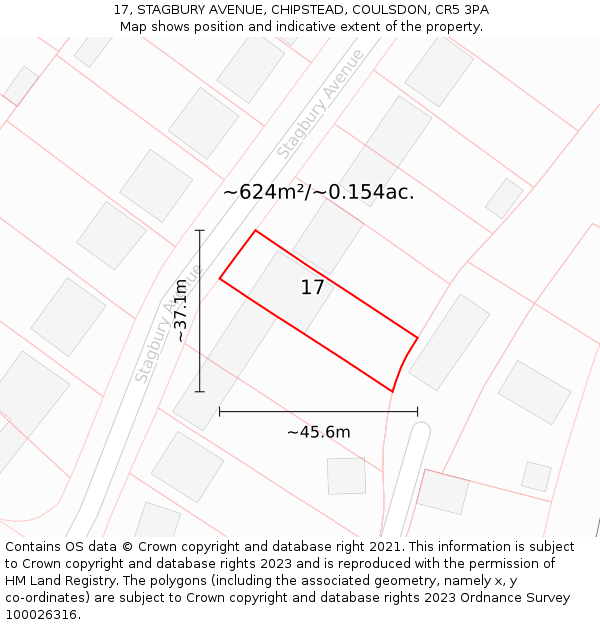 17, STAGBURY AVENUE, CHIPSTEAD, COULSDON, CR5 3PA: Plot and title map