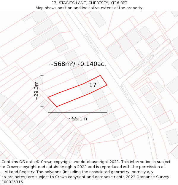 17, STAINES LANE, CHERTSEY, KT16 8PT: Plot and title map