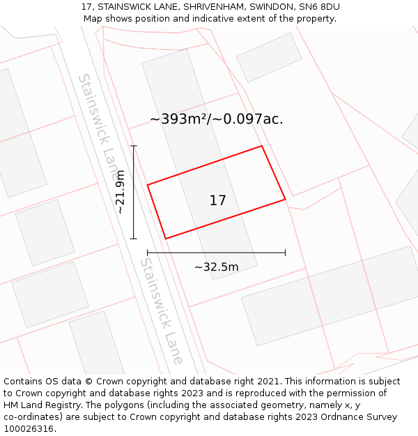 17, STAINSWICK LANE, SHRIVENHAM, SWINDON, SN6 8DU: Plot and title map