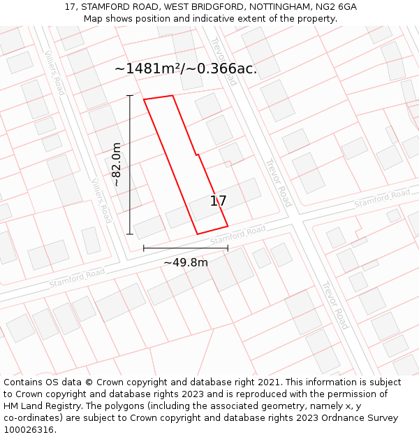 17, STAMFORD ROAD, WEST BRIDGFORD, NOTTINGHAM, NG2 6GA: Plot and title map