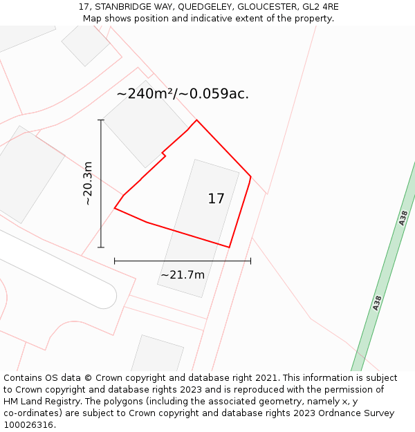 17, STANBRIDGE WAY, QUEDGELEY, GLOUCESTER, GL2 4RE: Plot and title map