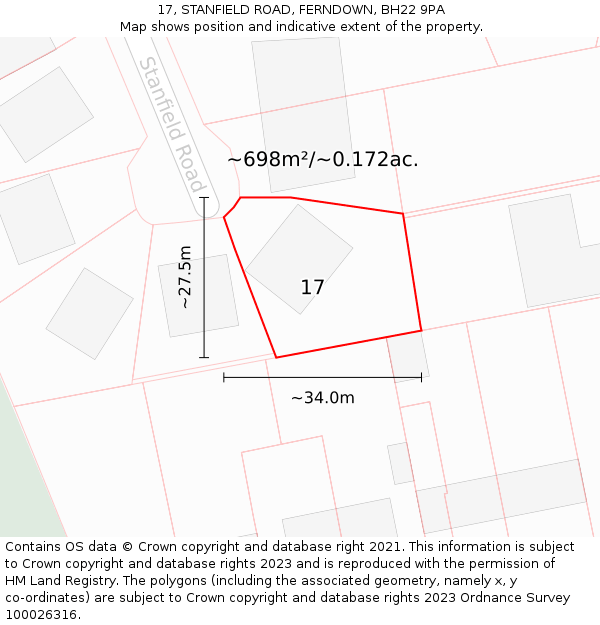 17, STANFIELD ROAD, FERNDOWN, BH22 9PA: Plot and title map