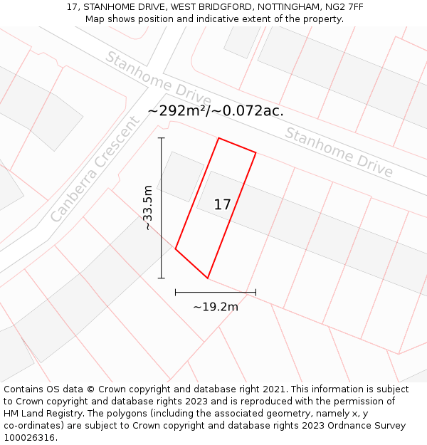 17, STANHOME DRIVE, WEST BRIDGFORD, NOTTINGHAM, NG2 7FF: Plot and title map