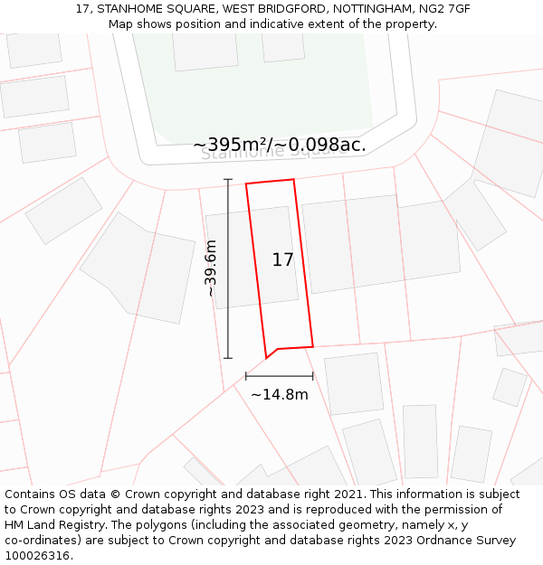 17, STANHOME SQUARE, WEST BRIDGFORD, NOTTINGHAM, NG2 7GF: Plot and title map