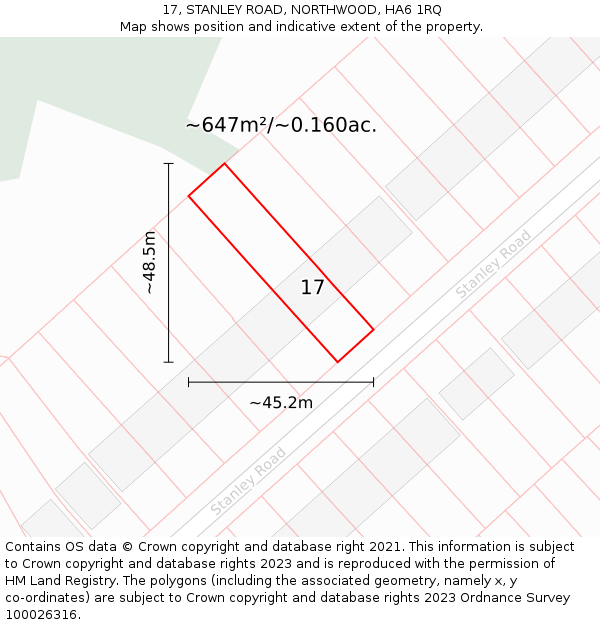 17, STANLEY ROAD, NORTHWOOD, HA6 1RQ: Plot and title map
