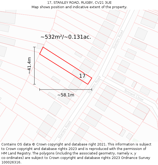 17, STANLEY ROAD, RUGBY, CV21 3UE: Plot and title map