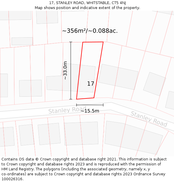 17, STANLEY ROAD, WHITSTABLE, CT5 4NJ: Plot and title map