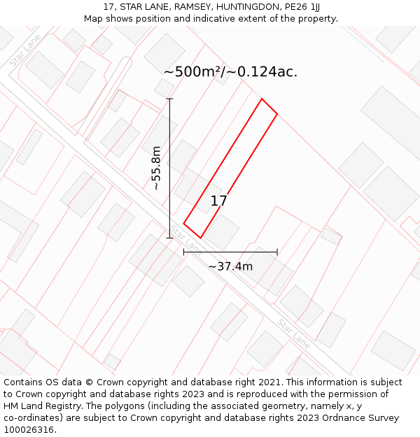 17, STAR LANE, RAMSEY, HUNTINGDON, PE26 1JJ: Plot and title map