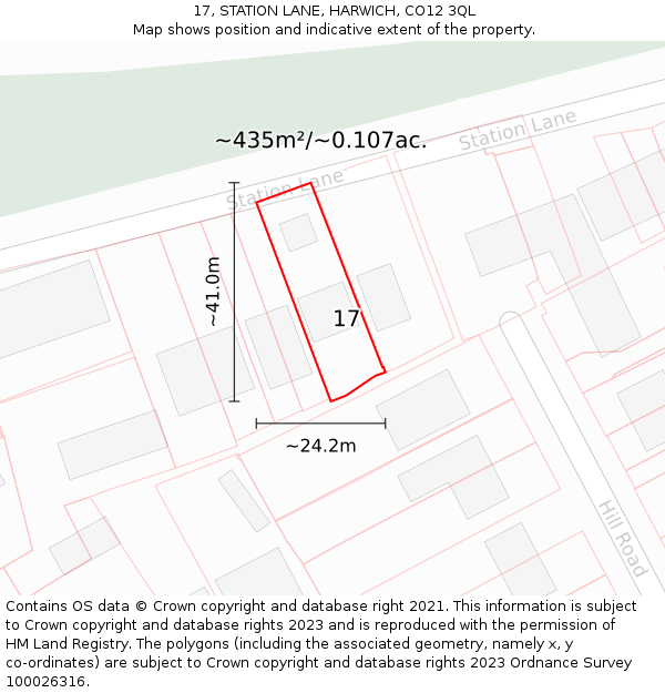 17, STATION LANE, HARWICH, CO12 3QL: Plot and title map