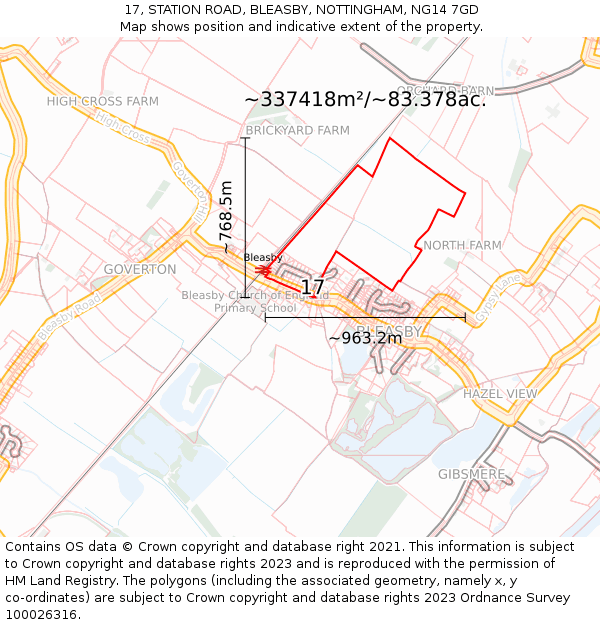 17, STATION ROAD, BLEASBY, NOTTINGHAM, NG14 7GD: Plot and title map