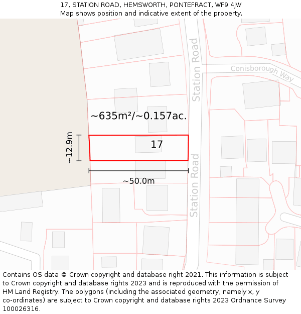 17, STATION ROAD, HEMSWORTH, PONTEFRACT, WF9 4JW: Plot and title map