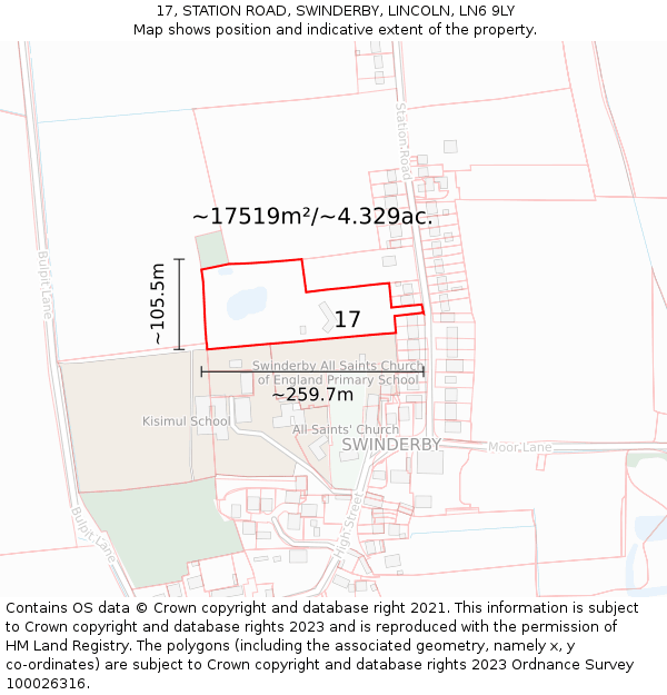 17, STATION ROAD, SWINDERBY, LINCOLN, LN6 9LY: Plot and title map