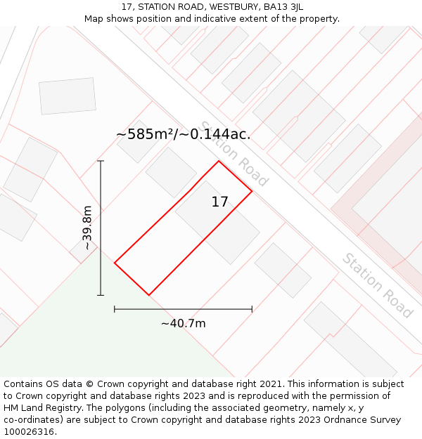 17, STATION ROAD, WESTBURY, BA13 3JL: Plot and title map