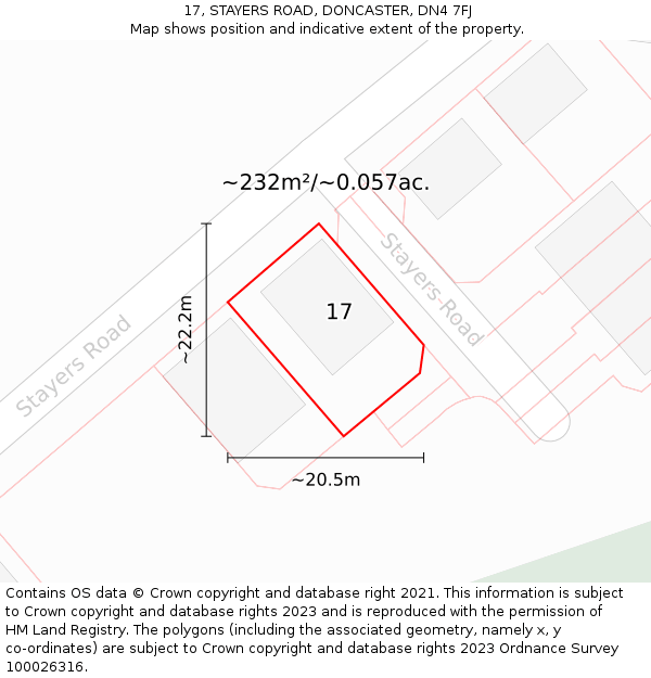 17, STAYERS ROAD, DONCASTER, DN4 7FJ: Plot and title map